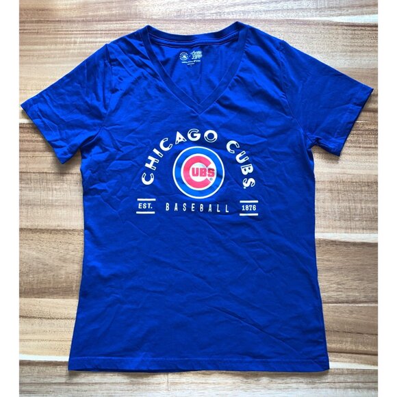 Genuine Merchandise Chicago Cubs Womens Blue V-Neck T-Shirt Size Large - Picture 1 of 12